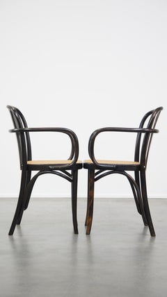 Vintage Hand-Crafted Wooden Dining Chairs with Woven Seats, Set of Two