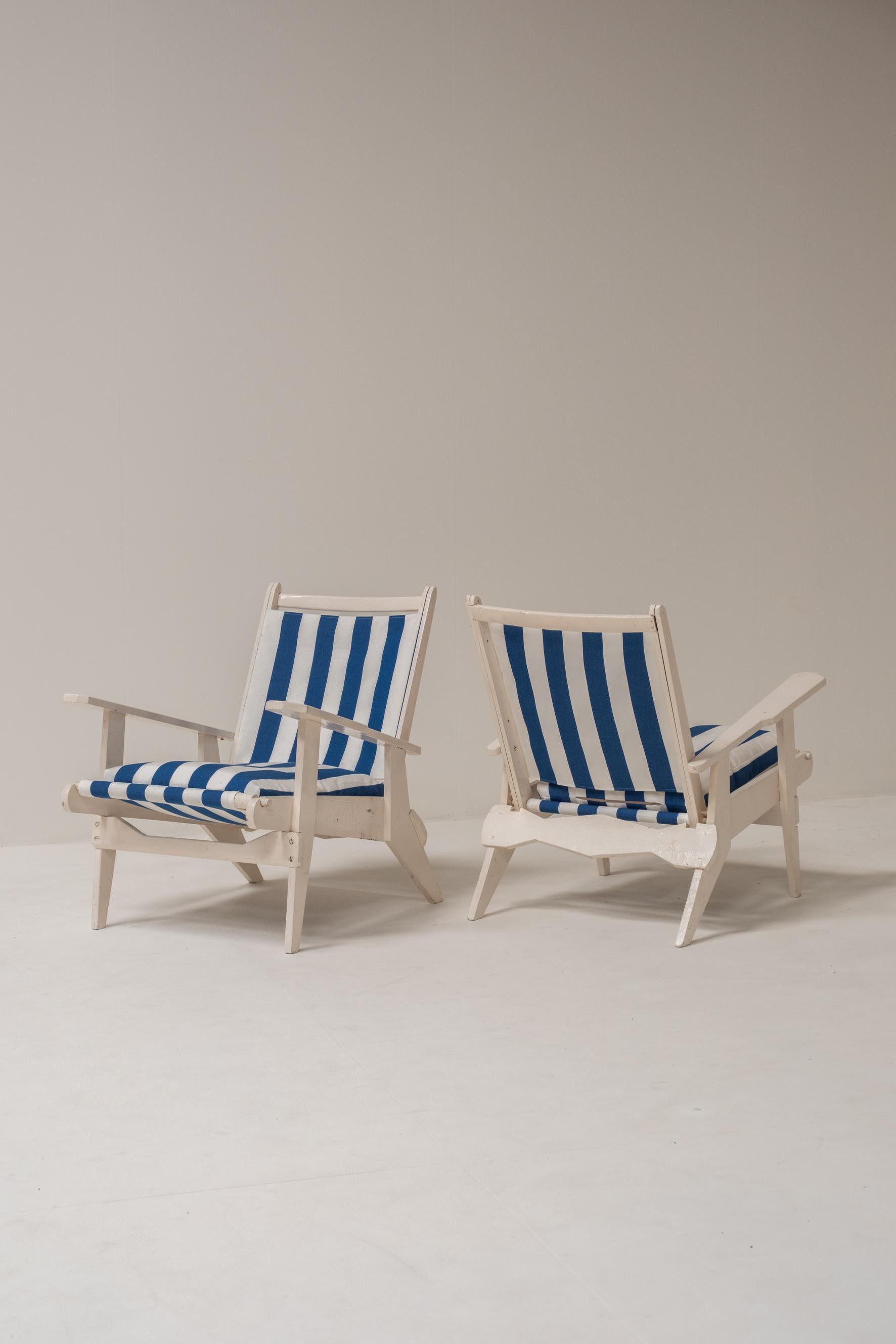 Set di 2 sgabelli relax in legno stile riviera francese in vendita 7