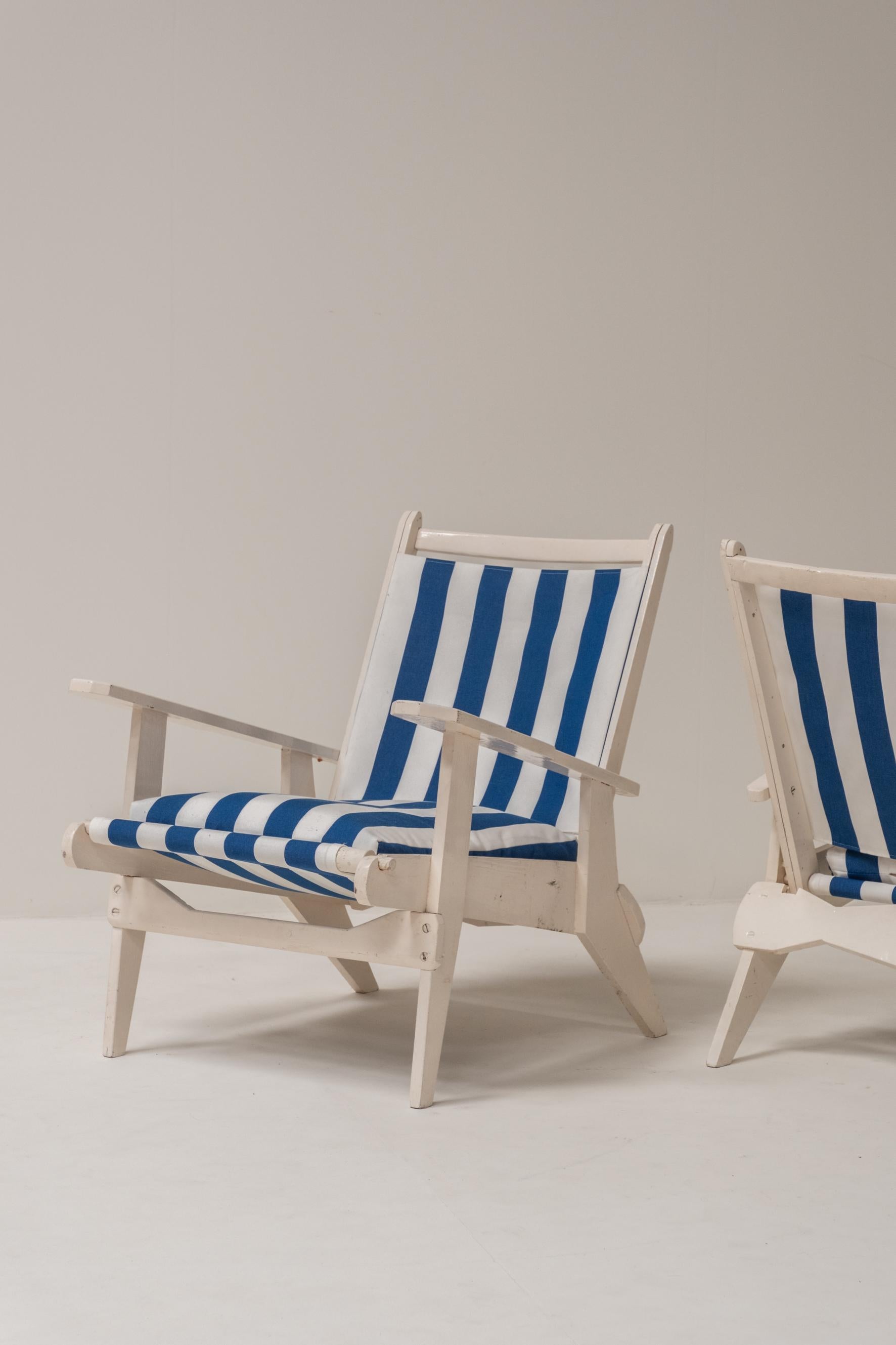 Set di 2 sgabelli relax in legno stile riviera francese in vendita 8