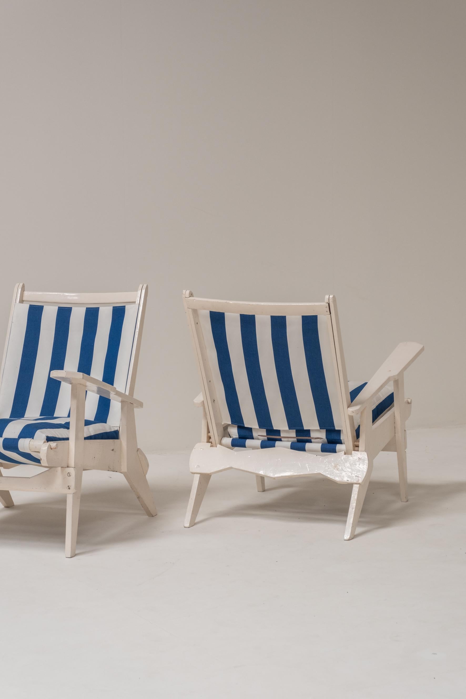 Set di 2 sgabelli relax in legno stile riviera francese in vendita 9