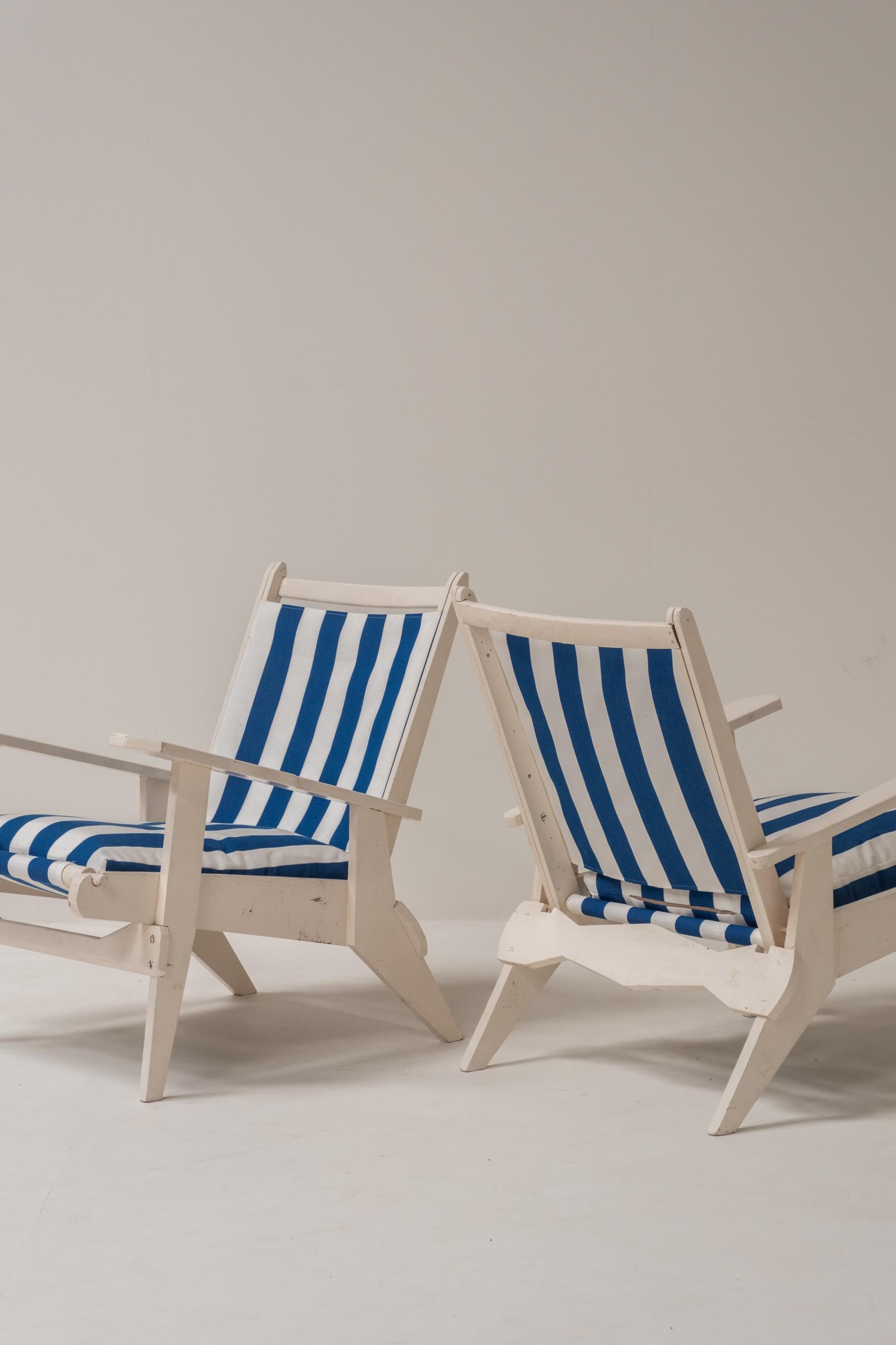 Mid-Century moderno Set di 2 sgabelli relax in legno stile riviera francese in vendita