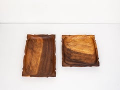 Set of 2 Wooden Serving Trays in Acacia - Pair of Kitchen Trays - Circa 1990