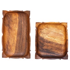Set of 2 Wooden Serving Trays in Acacia - Pair of Kitchen Trays - Circa 1990