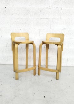 Set of 2 wooden stools k65 model by Alvar Aalto for Artek  60's