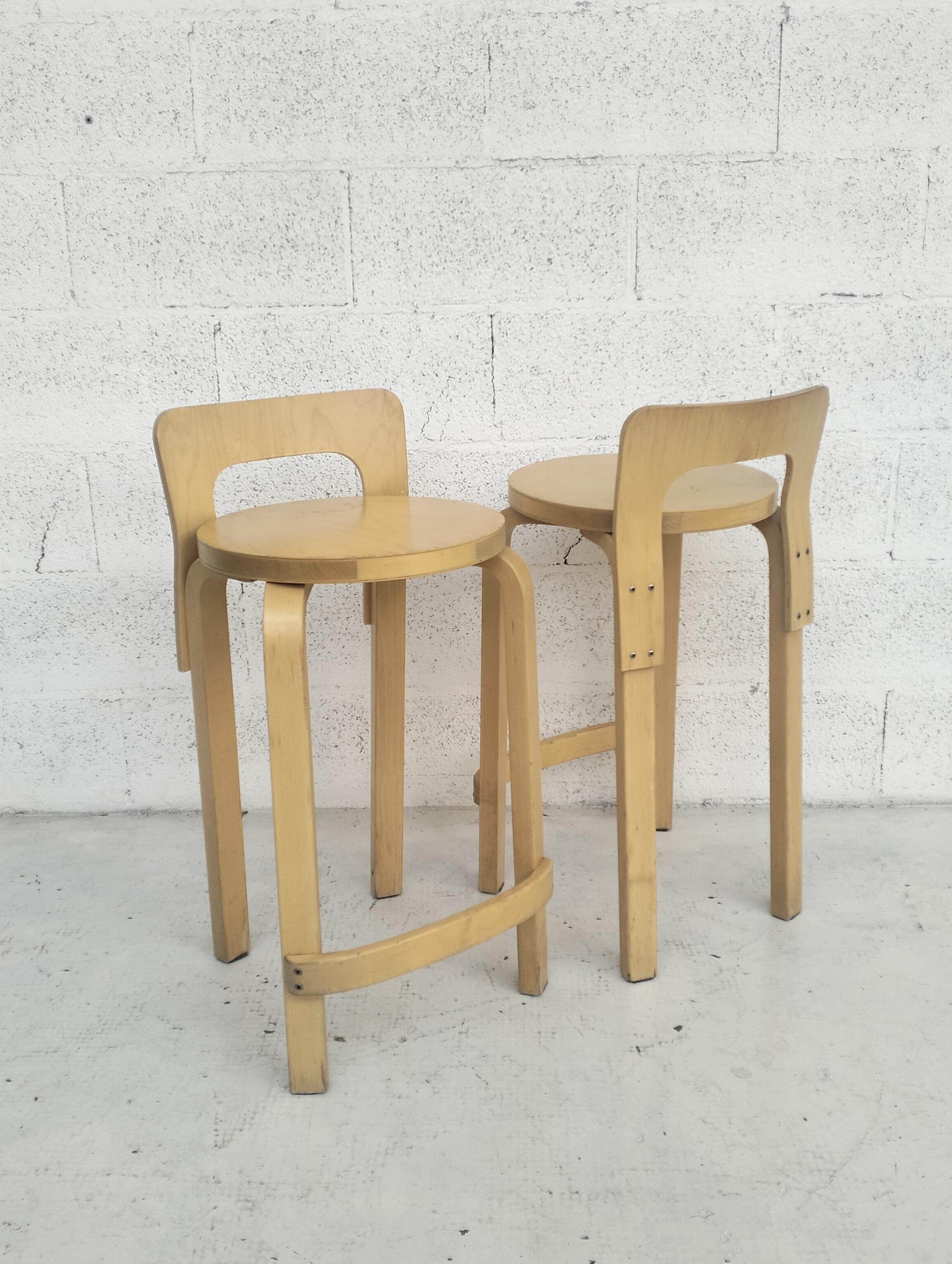Finnish Set of 2 wooden stools k65 model by Alvar Aalto for Artek  60's