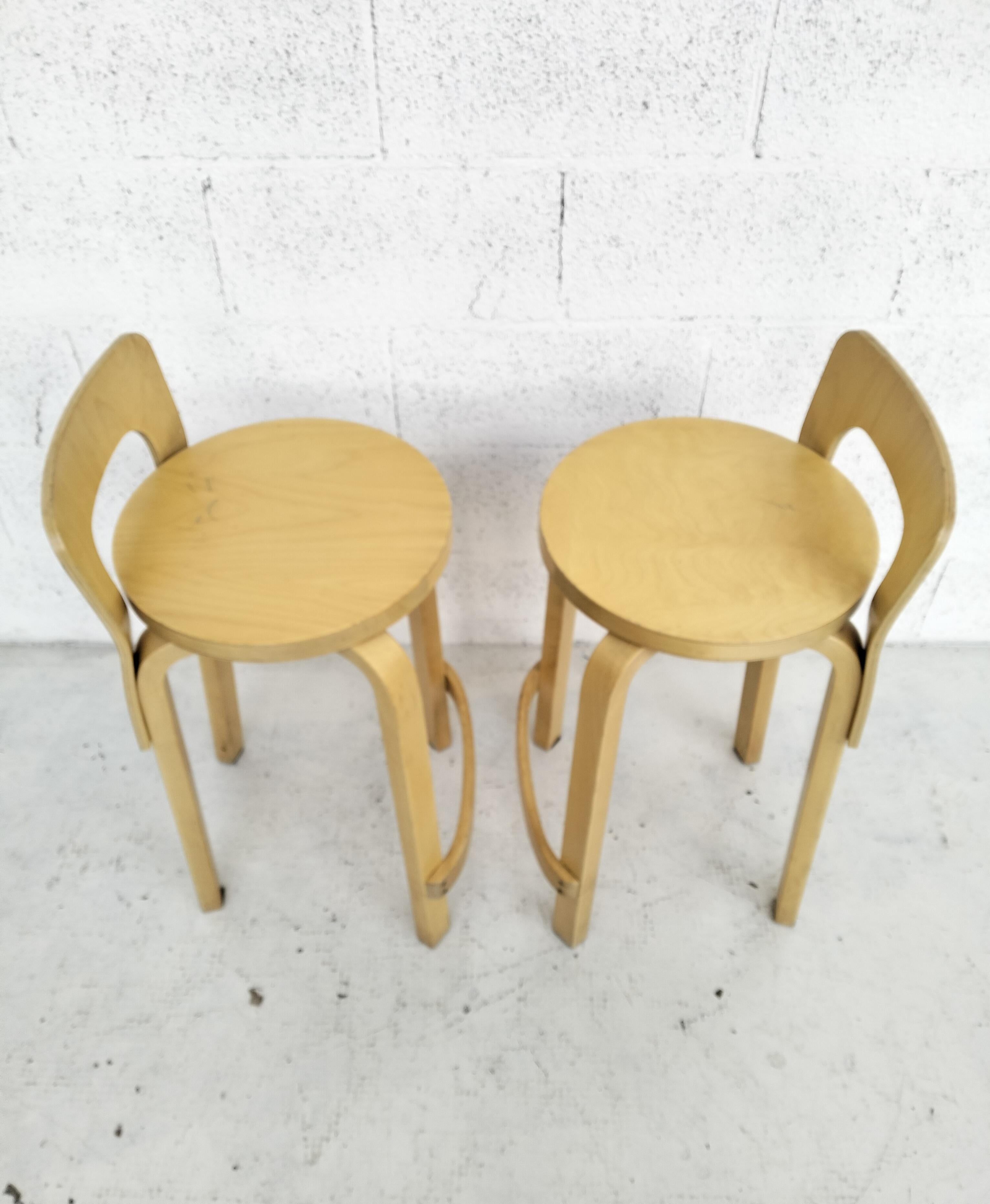 Birch Set of 2 wooden stools k65 model by Alvar Aalto for Artek  60's