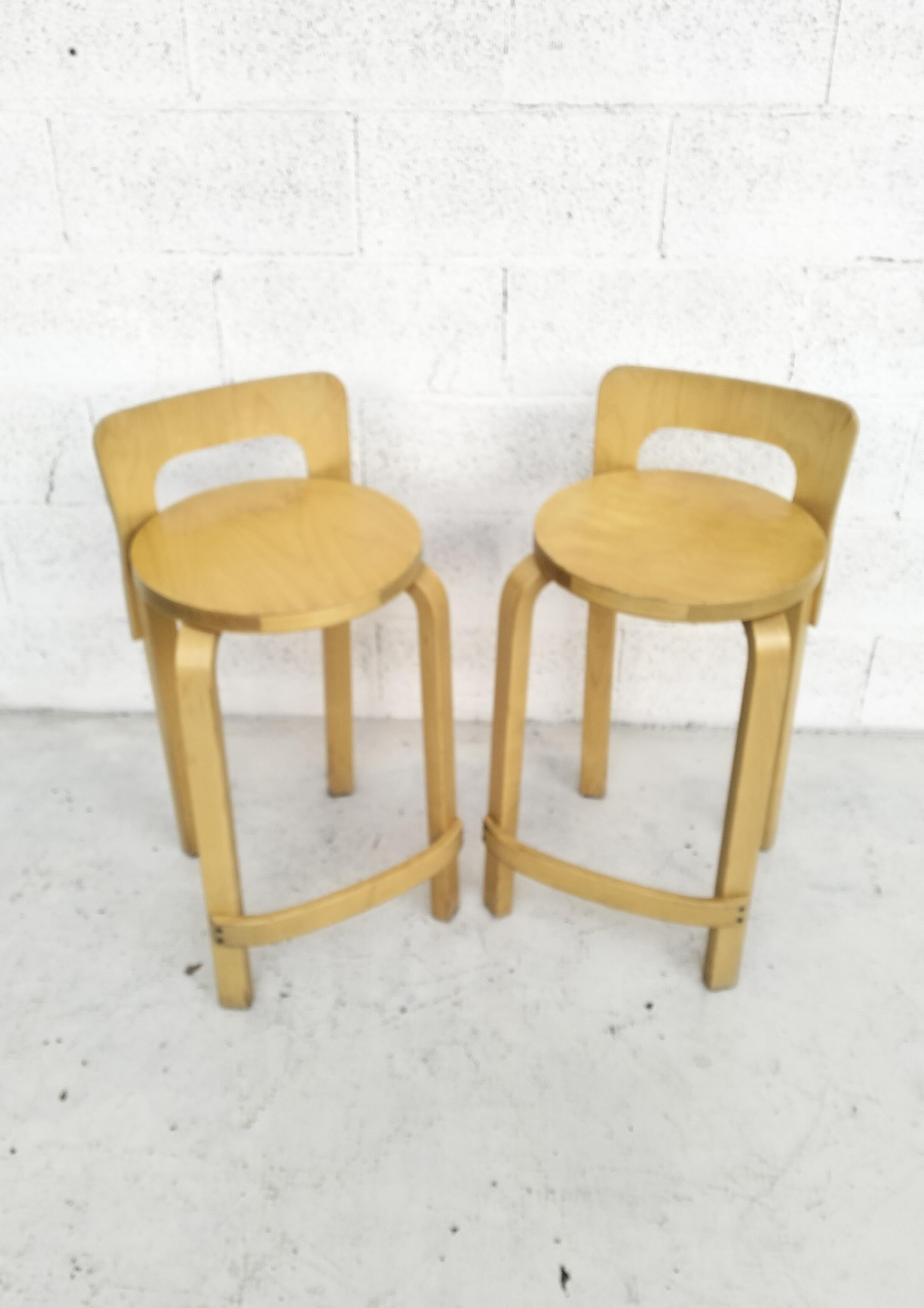 Set of 2 wooden stools k65 model by Alvar Aalto for Artek  60's 1