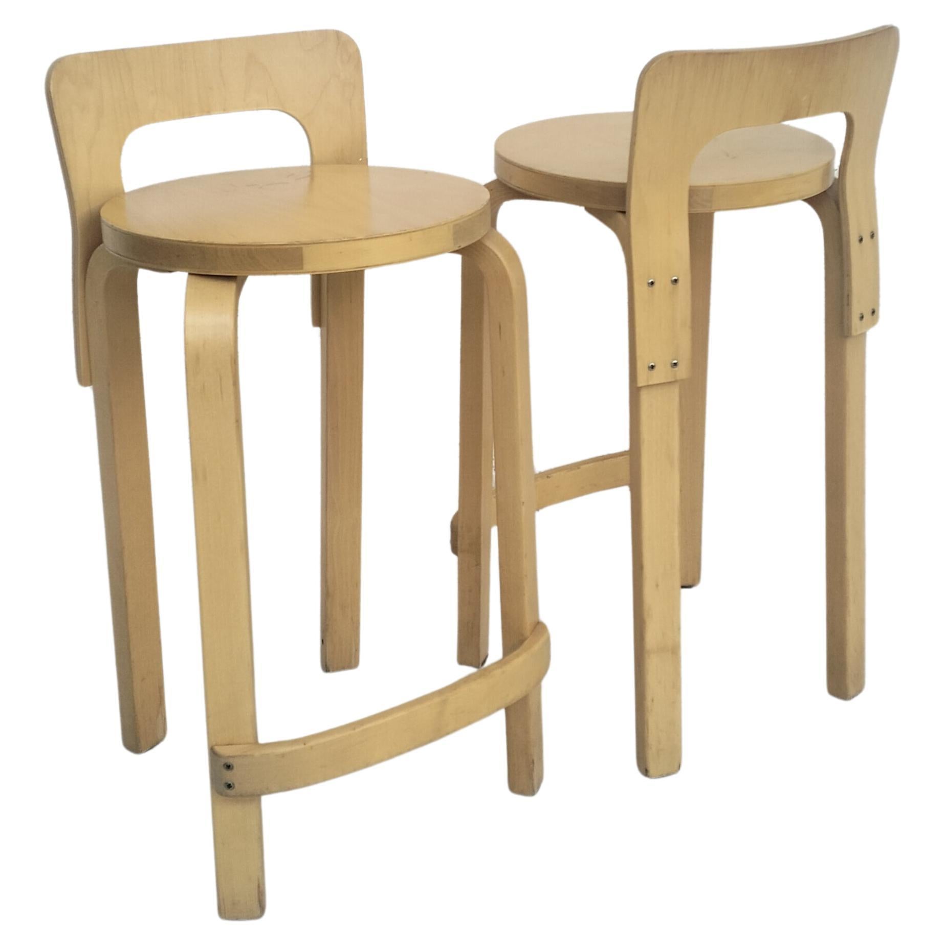 Set of 2 wooden stools k65 model by Alvar Aalto for Artek  60's