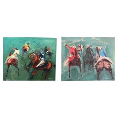Vintage Set of 2 works by Pierre Bosco 1960  "Polo game