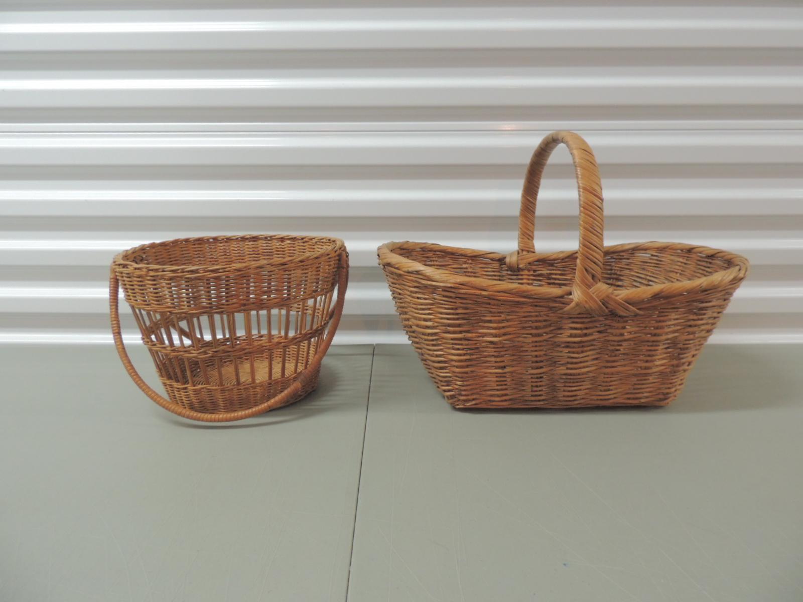 Bohemian Set of '2' Woven Decorative Baskets with Handles For Sale