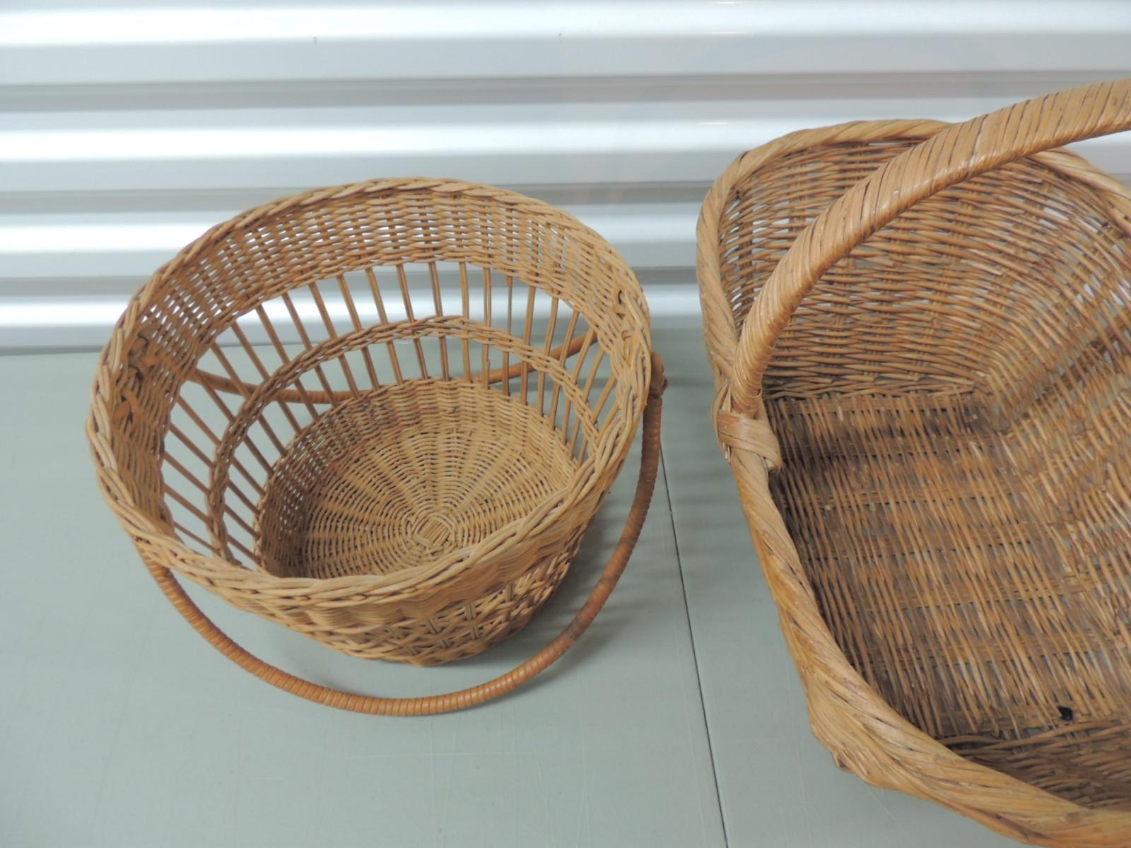 American Set of '2' Woven Decorative Baskets with Handles For Sale