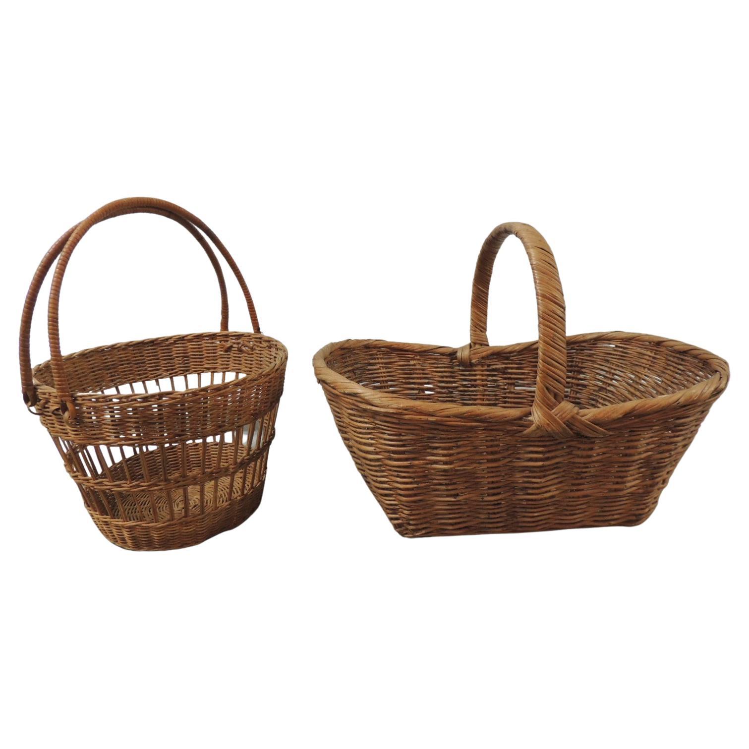 Set of '2' Woven Decorative Baskets with Handles For Sale