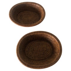 Set of '2' Woven Rattan Oval Baskets