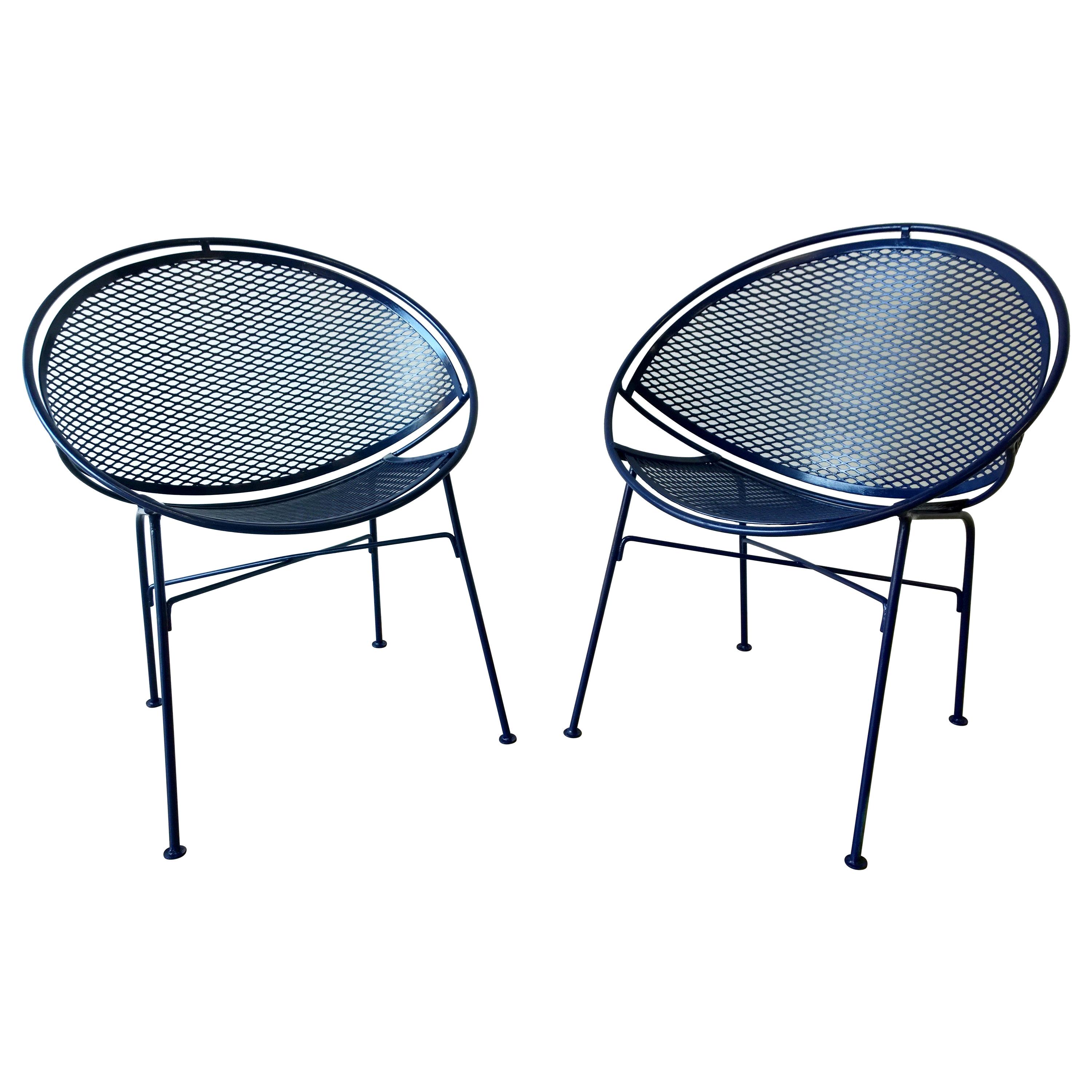 Pair of Figural His and Hers Steel Wire Patio Chairs by John Risley For