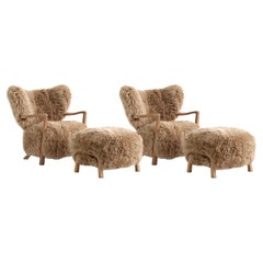 Set of 2 Wulff ATD2 and 2 Pouf ATD3 in Sheepskin/Honey & Oak for & Tradition