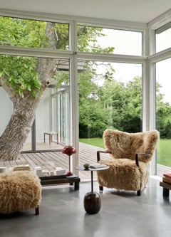 Set of 2 Wulff ATD2 and 2 Pouf ATD3 in Sheepskin/Honey & Walnut for & Tradition