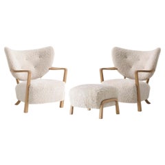 Set of 2 Wulff Atd2 & Pouf Atd3 in Sheepskin Moonlight/Oak for & Tradition