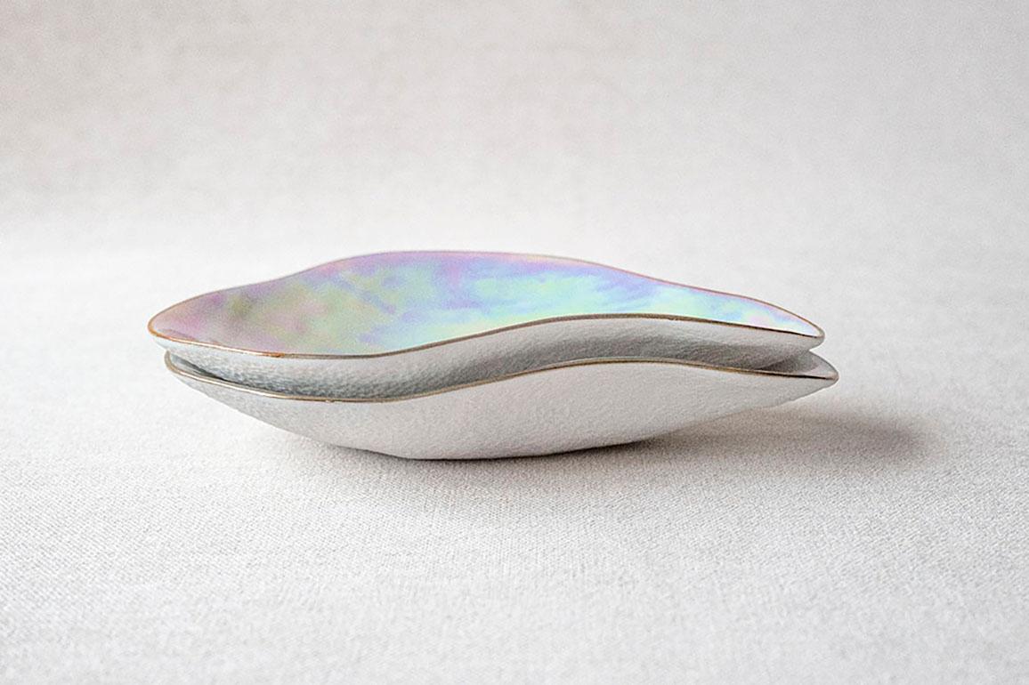 French Set of 2 x Indulge nº3 / Iridescent / Side Dish, Handmade Porcelain Tableware For Sale