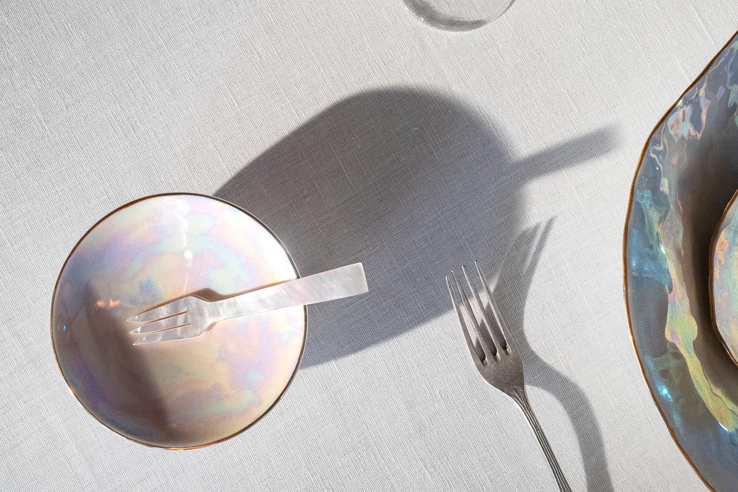 iridescent dinnerware