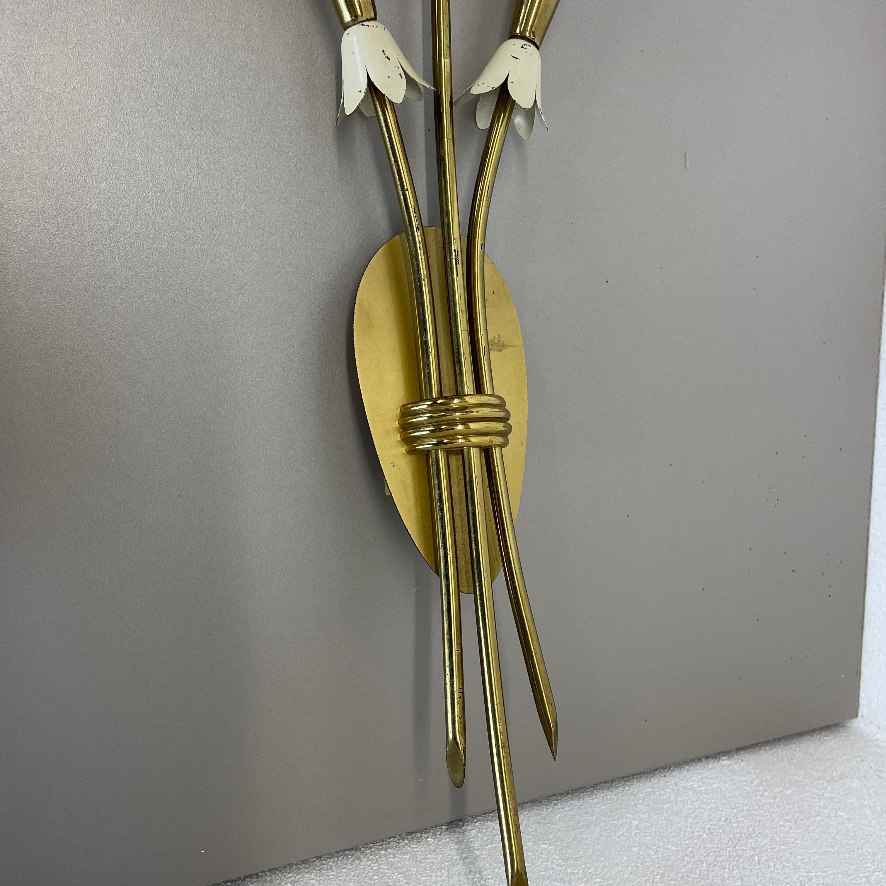 set of 2 xl Brass 59cm Stilnovo Style Theatre Wall Light Sconces, Italy, 1950s For Sale 5