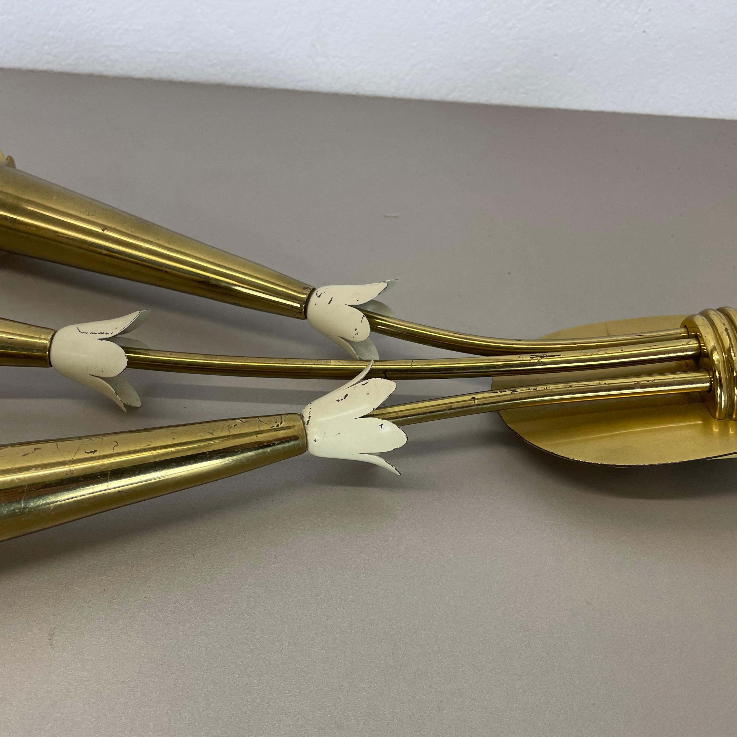set of 2 xl Brass 59cm Stilnovo Style Theatre Wall Light Sconces, Italy, 1950s For Sale 6