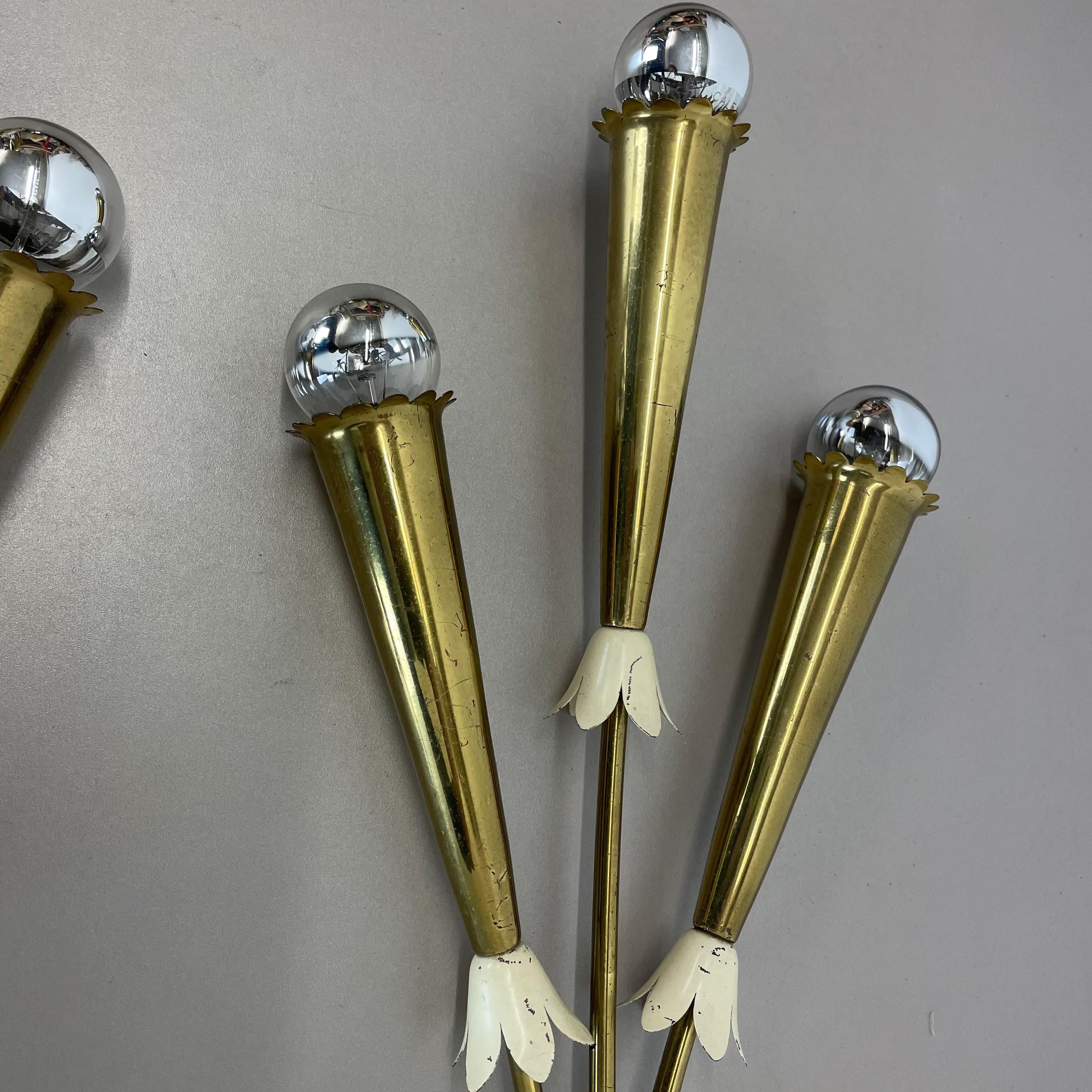 set of 2 xl Brass 59cm Stilnovo Style Theatre Wall Light Sconces, Italy, 1950s For Sale 11