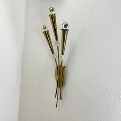 set of 2 xl Brass 59cm Stilnovo Style Theatre Wall Light Sconces, Italy, 1950s