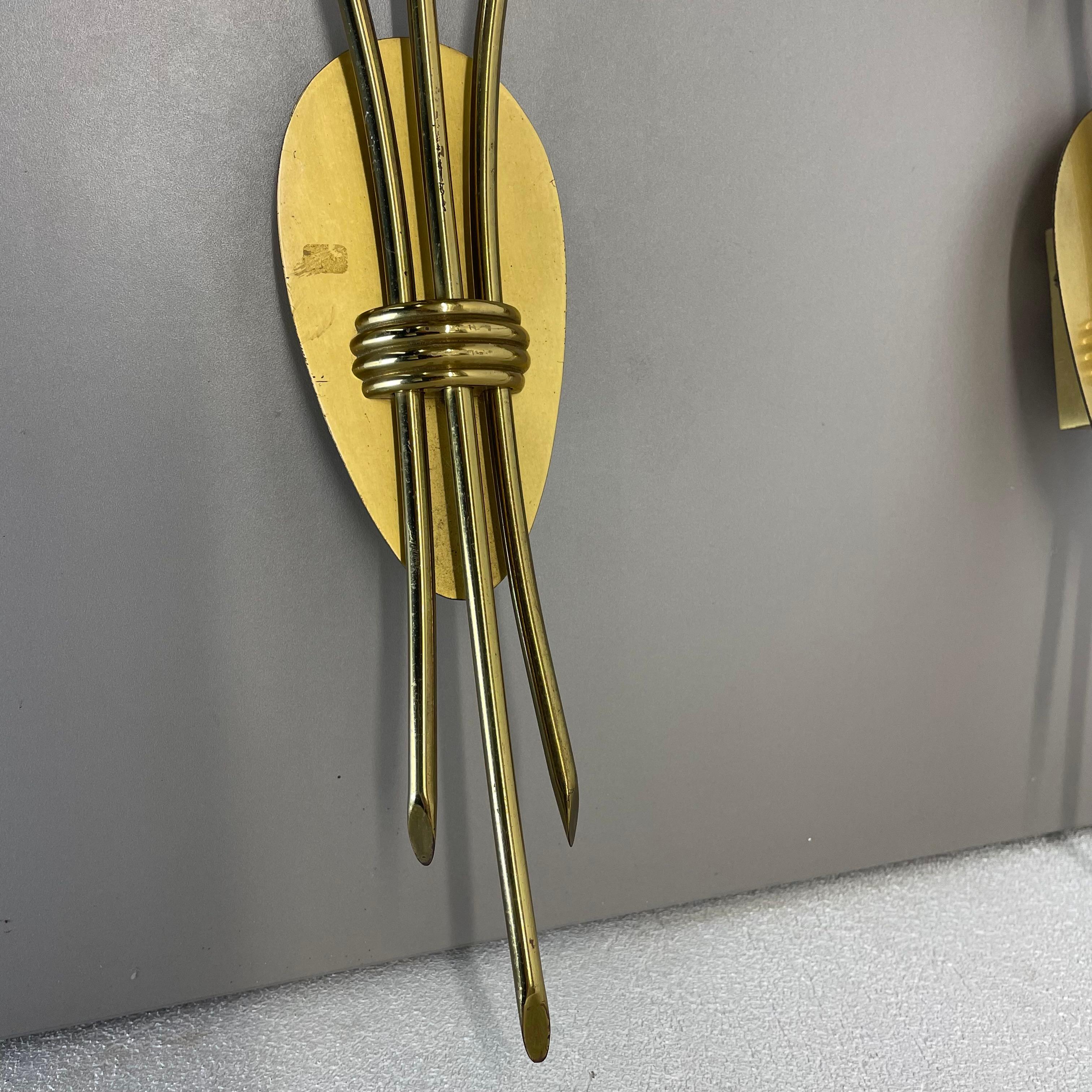 set of 2 xl Brass 59cm Stilnovo Style Theatre Wall Light Sconces, Italy, 1950s For Sale 2