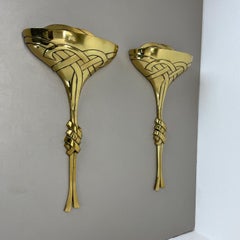 Set of 2 xxl 48cm Floral Brass Wall Light Sconces by C.S. ARTE, Italy 1980s