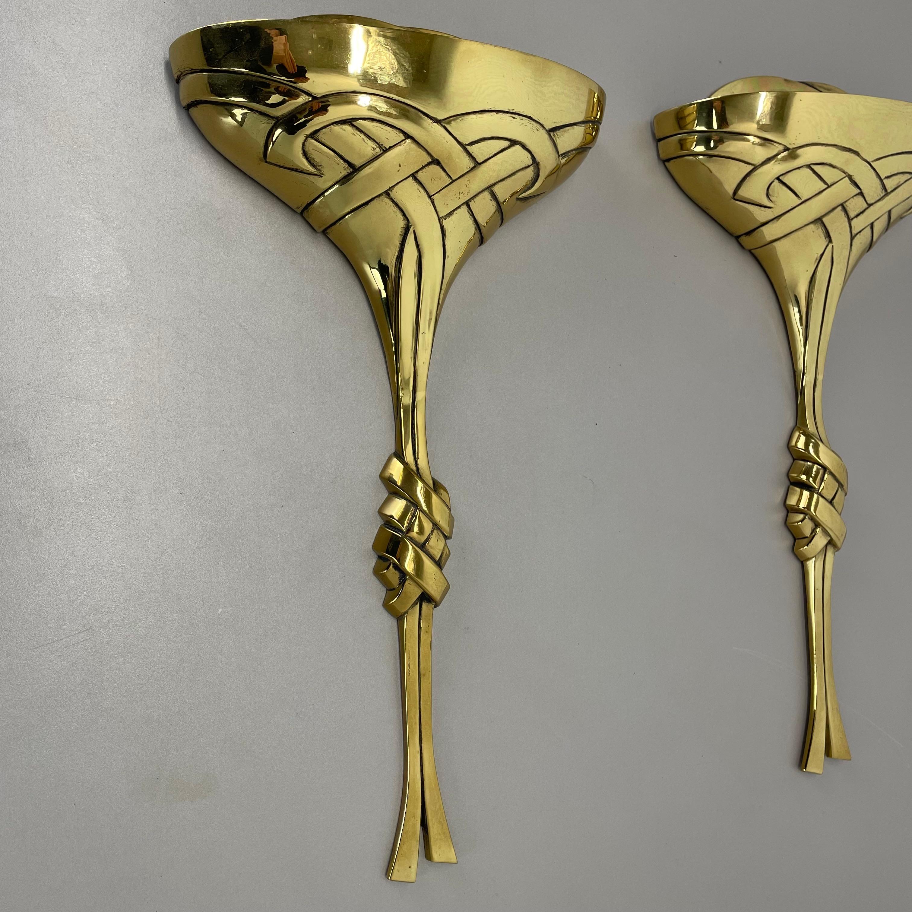 Ensemble de 2 appliques murales en laiton à fleurs de 48 cm de C.S. ARTE, Italie, années 1980 Bon état - En vente à Kirchlengern, DE