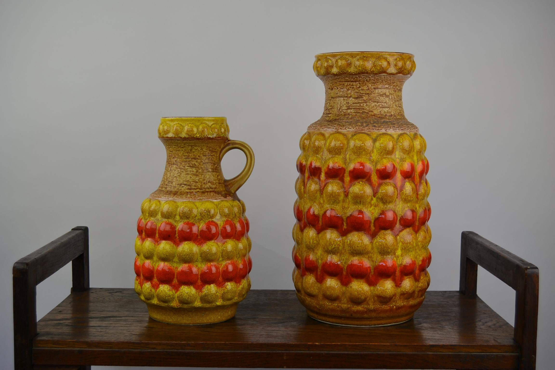 Set of 2 Yellow and Orange Bubbled Vases by Bay Western Germany , 1960s  1