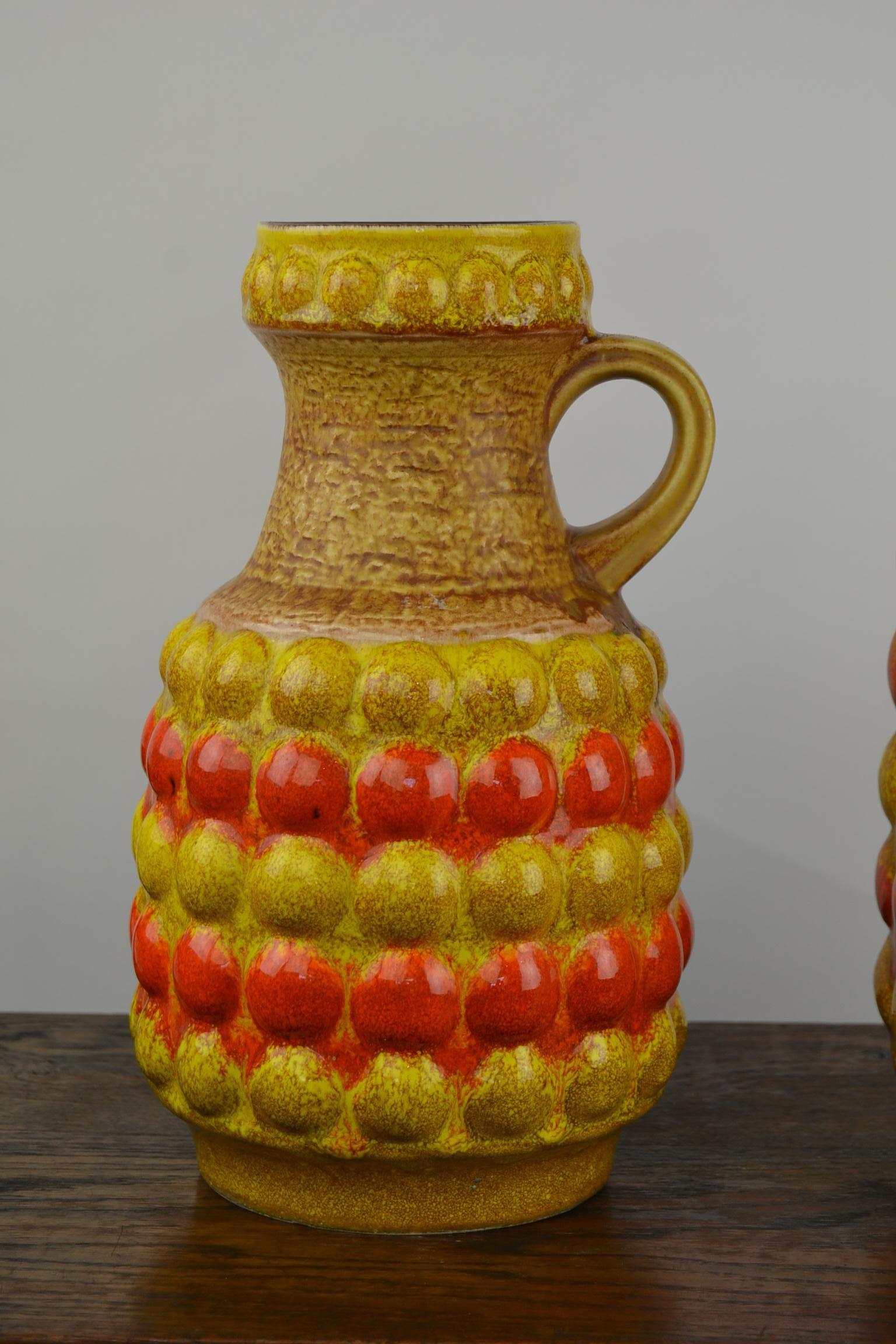 Set of 2 Yellow and Orange Bubbled Vases by Bay Western Germany , 1960s  3