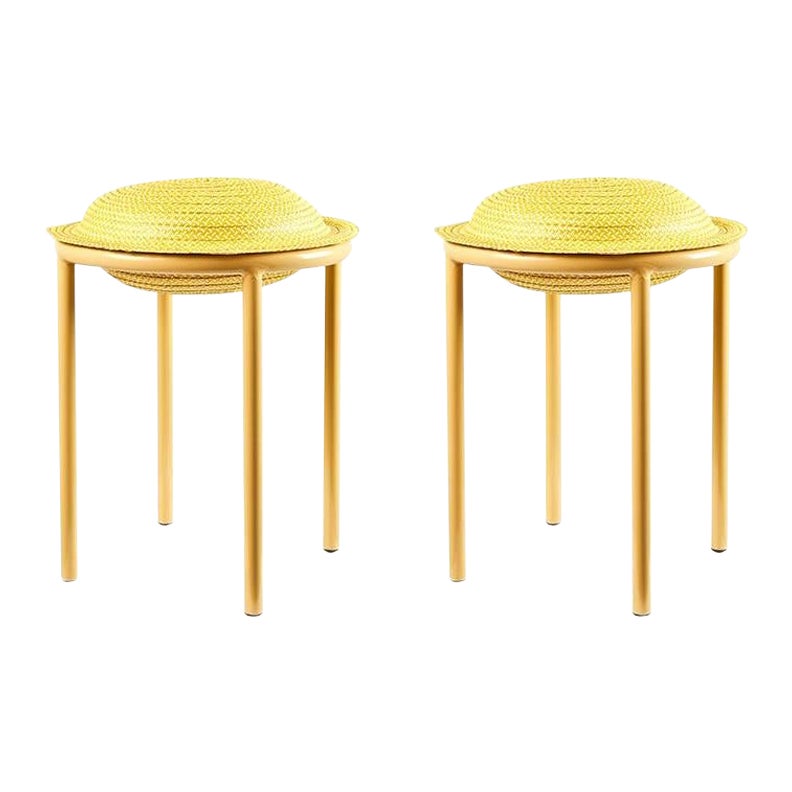 Set of 2 Yellow Cana Stool by Pauline Deltour For Sale