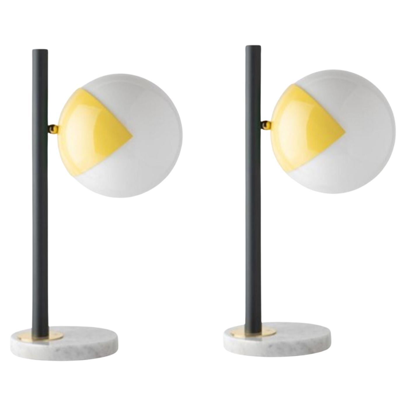 Set of 2 Yellow Dimmable Table Lamps Pop-Up Black by Magic Circus Editions For Sale