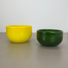 Set of 2 yellow Green Glass Bowls by Michael Bang for Holmegaard, Denmark 1970s