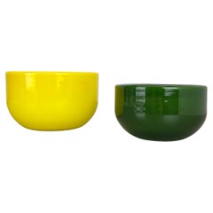 Set of 2 yellow Green Glass Bowls by Michael Bang for Holmegaard, Denmark 1970s
