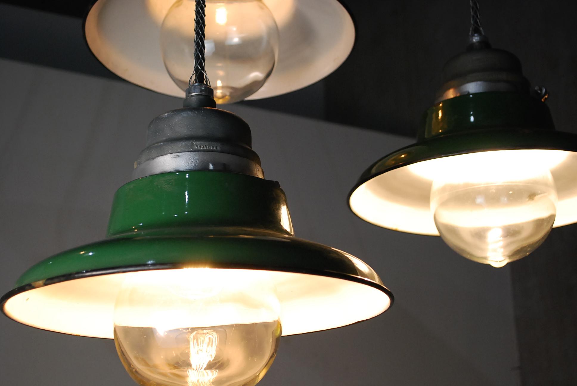 American Set of 20 1930 Industrial Crouse Hinds Pendants Lights