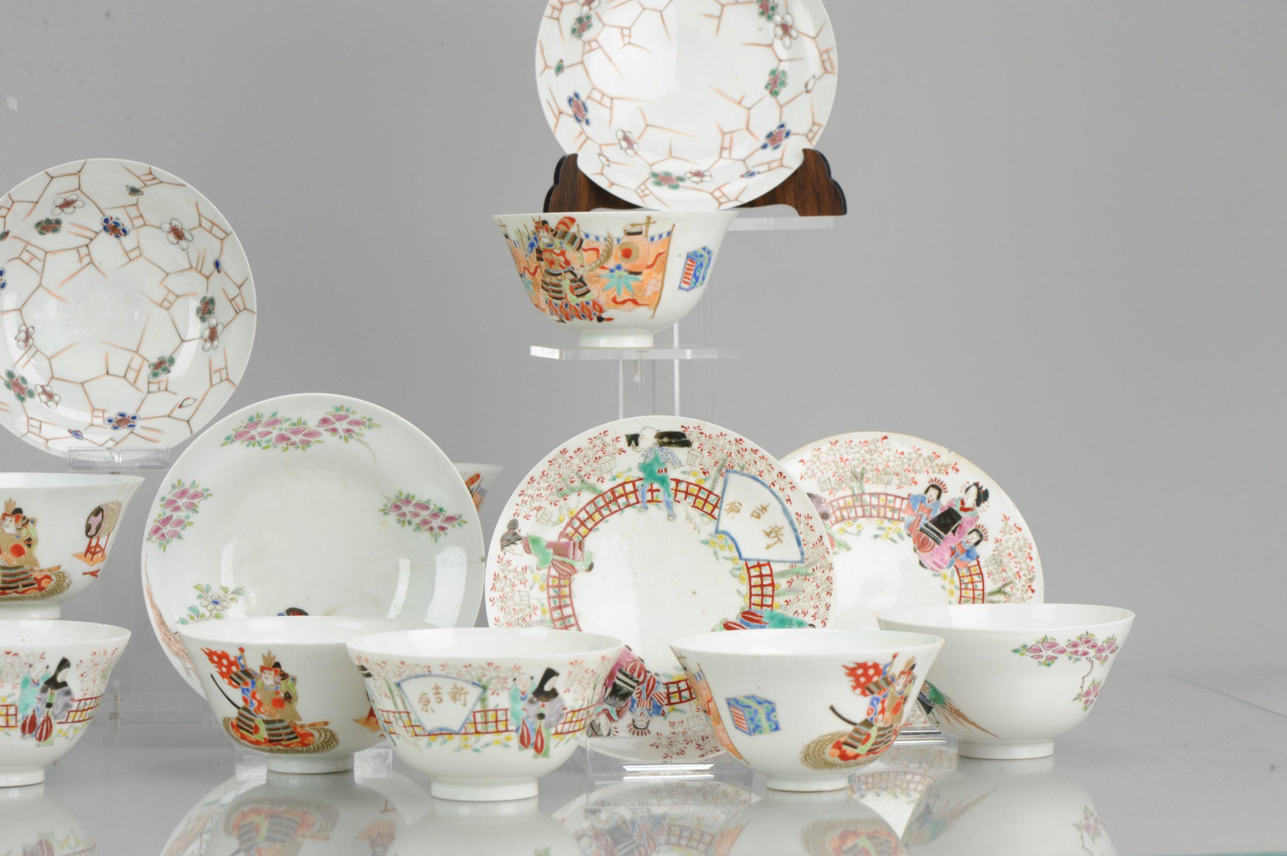 Set von 20 antiken japanischen Blumen-Porzellan-Teeservice im japanischen Arita Kangxi-Stil, 19. Jahrhundert (Japanisch) im Angebot