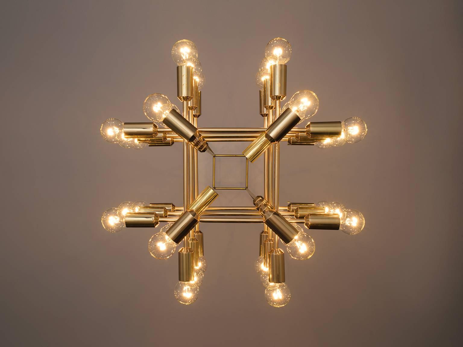 Mid-20th Century Set of 20 Chandeliers in Brass, Switzerland, 1960s