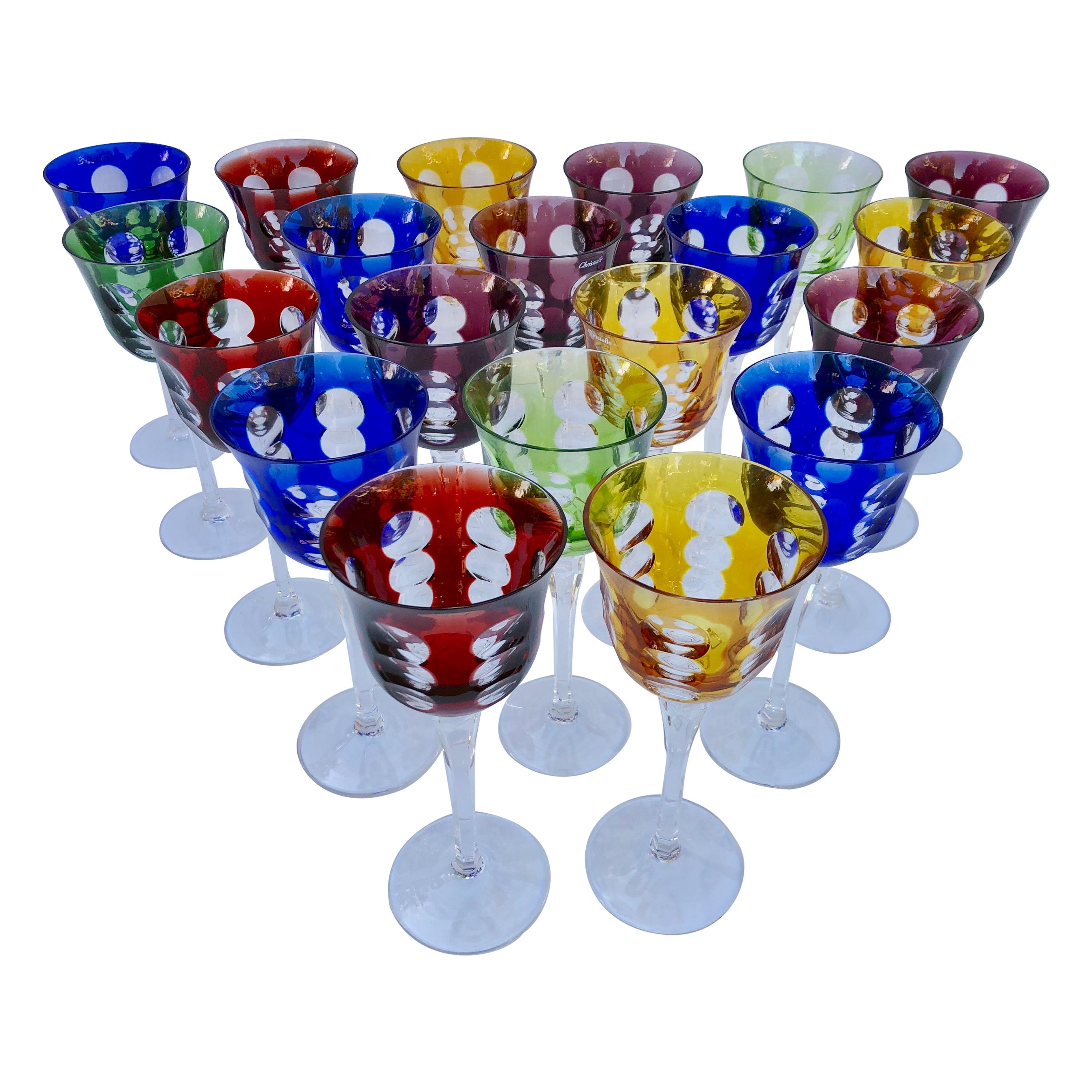Set of 20 Christofle Crystal Kawali Stemmed Wine Glasses in 5 Various Colors For Sale