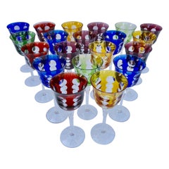 Vintage Set of 20 Christofle Crystal Kawali Stemmed Wine Glasses in 5 Various Colors