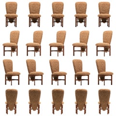 Set of 20 Danish Modern Tall Back Dining Chairs in New Camel Teddy Bear Fabric