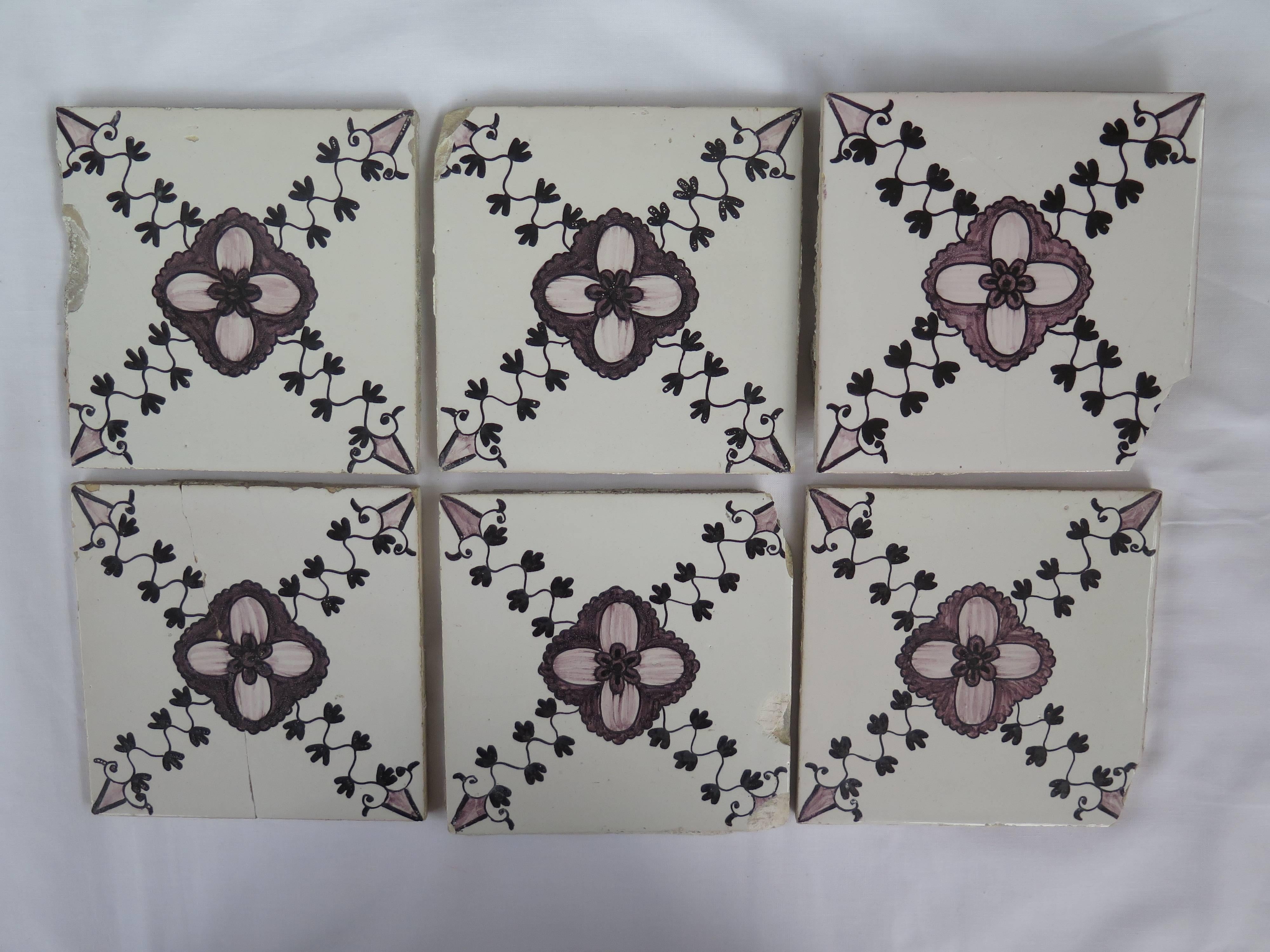 Large Set of 20 Delft Ceramic Wall Tiles Hand Painted, Dutch circa 1830 In Fair Condition In Lincoln, Lincolnshire