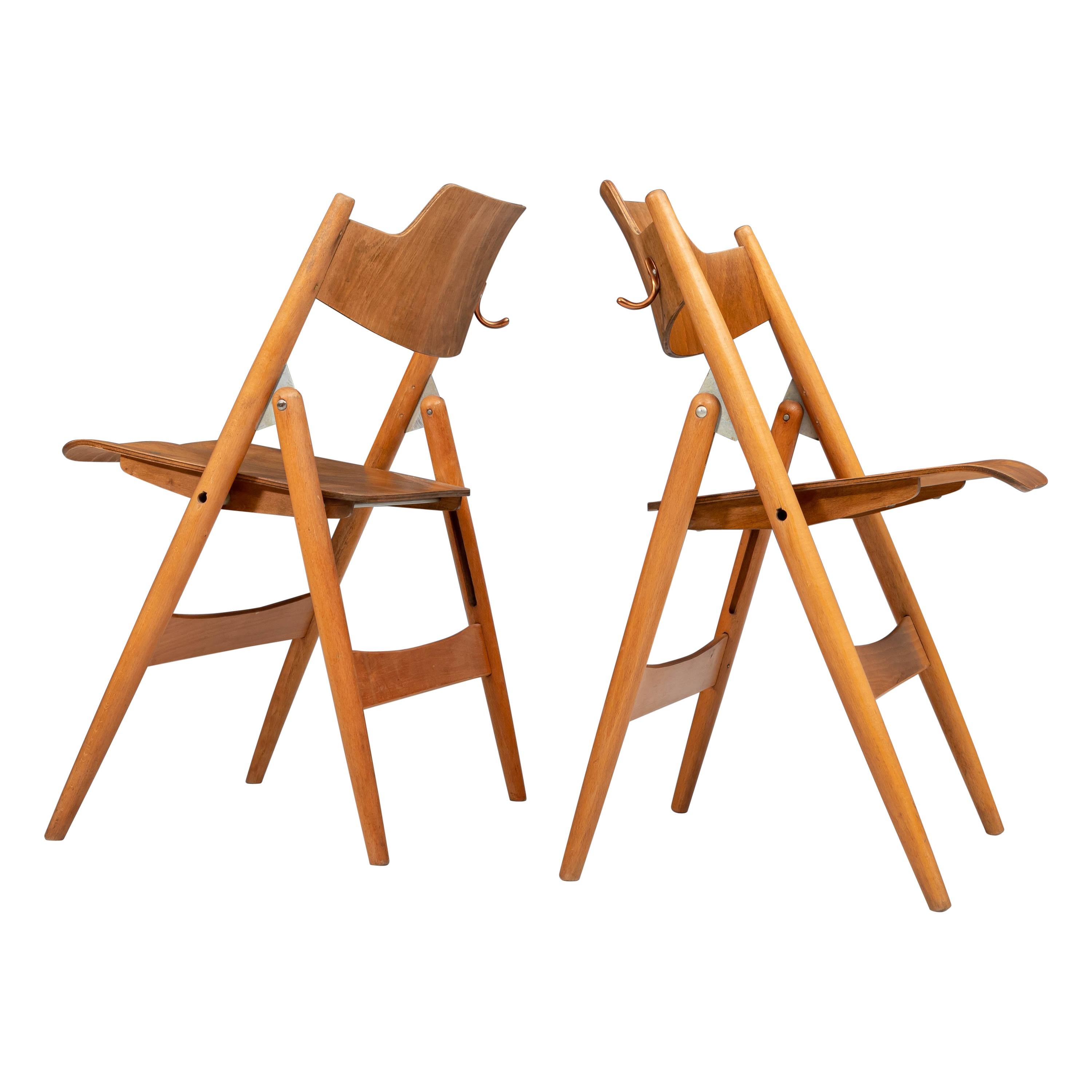 Set of 20 Fully Restored Egon Eiermann Folding Chairs in Beech and Plywood, 1952 For Sale