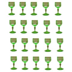 Set of 20 Lobmyer Maria Theresia Uran Green Port Wine Glasses, Austria 1880's