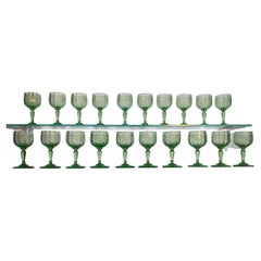 Set of 20 Lobmyer Maria Theresia Uran Green Port Wine Glasses, Austria 1880's