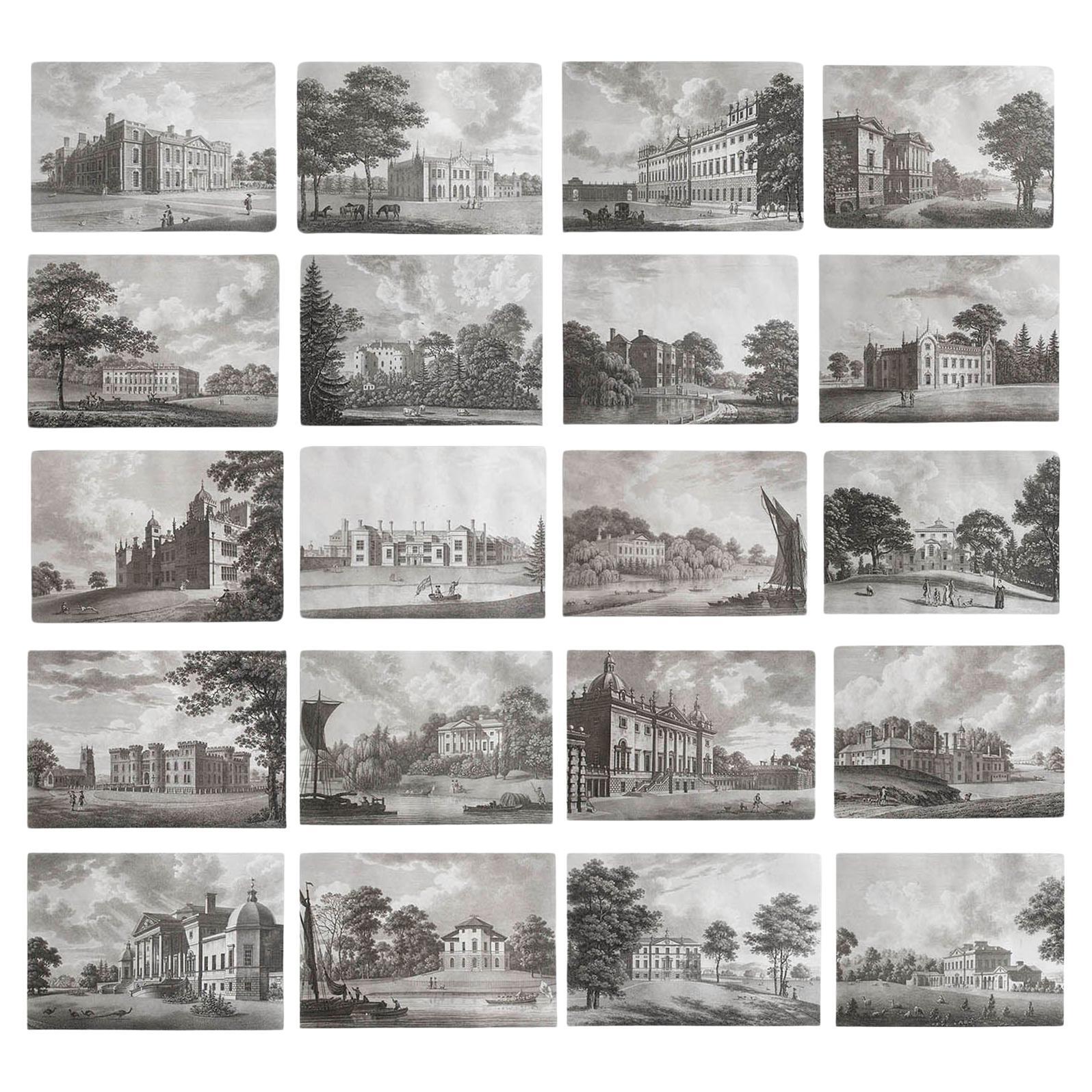 Set von 20 originalen antiken Drucken englischer Landhaus- und Gärten, um 1780 im Angebot