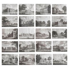 Set von 20 originalen antiken Drucken englischer Landhaus- und Gärten, um 1780