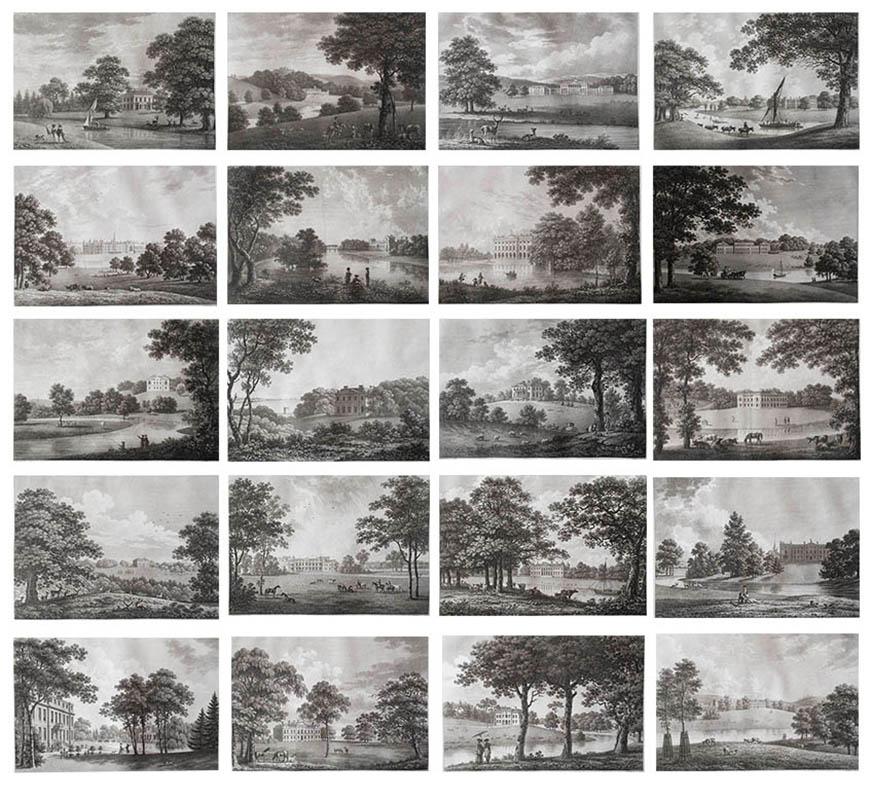 Set of 20 Original Antique Prints of English Country Houses and Gardens, C.1780 For Sale