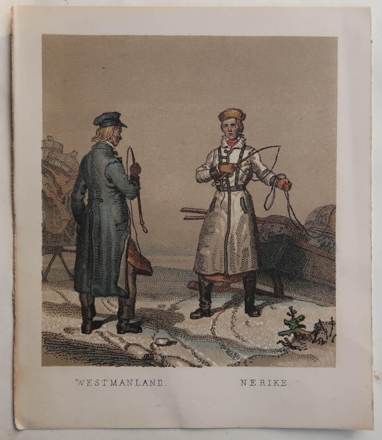 Set of 20 Original Antique Prints of Swedish and Norwegian Costumes, C.1850 For Sale 2